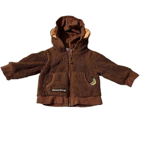 Hanna Anderson baby Curious George hoodie sherpa jacket with ears 3-6 months - Picture 1 of 4